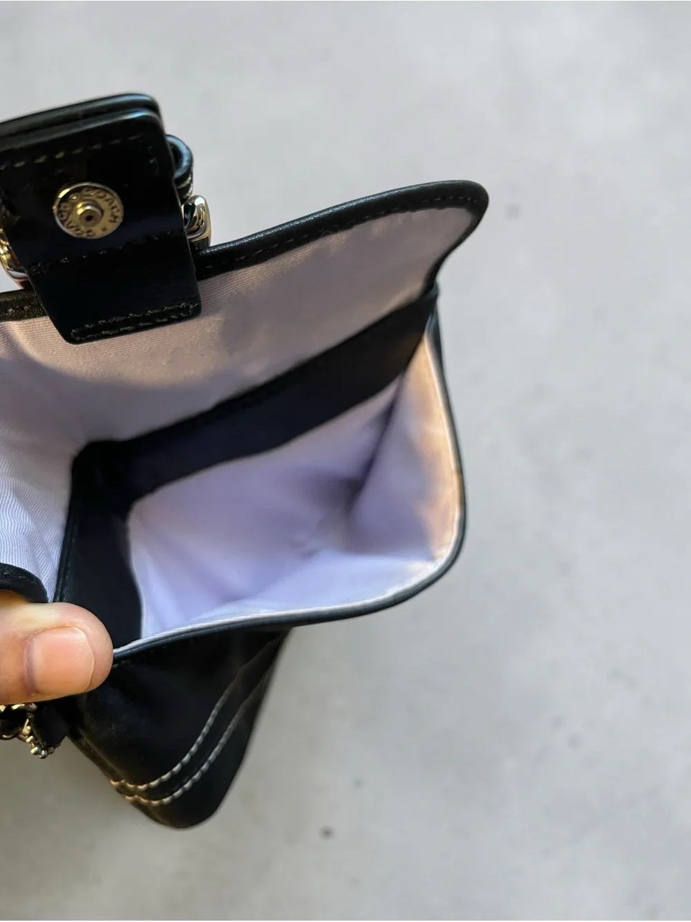 Coach Black Leather Wristlet with White Contrast Stitching